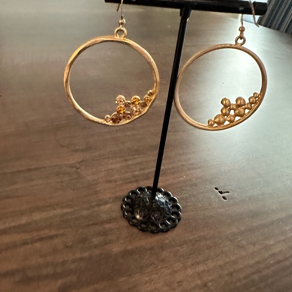 Cache Gold Rhinestone Earrings - Picture 5 of 11